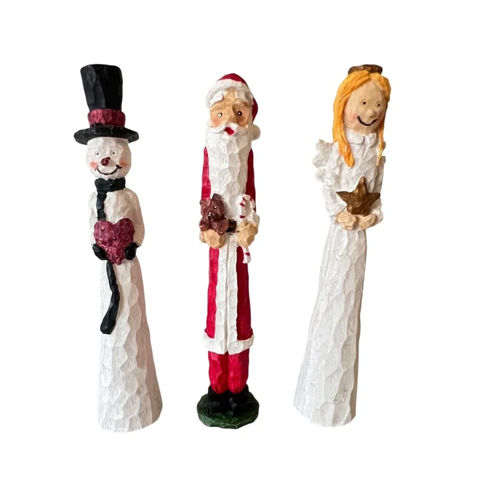 Vintage World Bazaars Christmas Figurines Resin Santa Snowman Angel Set 3‎